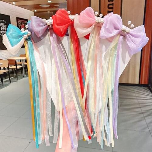 Fashion Solid Ribbon Tassel Bow Hairpins for Girls Chinese Hanfu Cosplay Hair Pins Hair Clips Children Headwear Hair Accessories