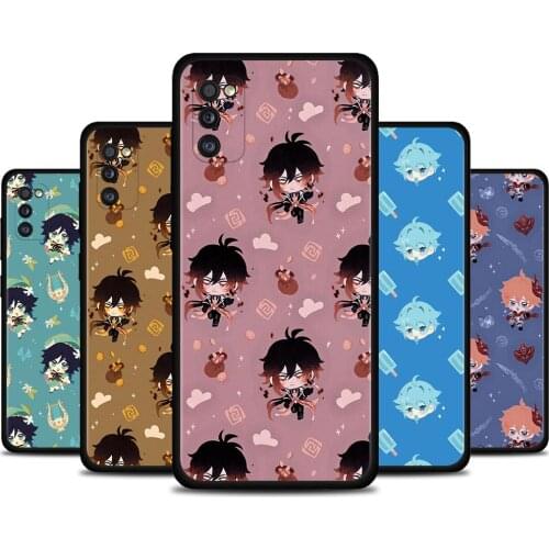 Cartoon Genshin Impact Cover For Samsung A51 A71 A91 A72 A52 A42 A41 A32 A31 A21s A21 A12 A11 A02s A02 A01 TPU Case Black Caso