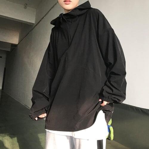 Autumn Korean mens half high neck Hoodie BF Harajuku style youth couple loose lazy Pullover Jacket
