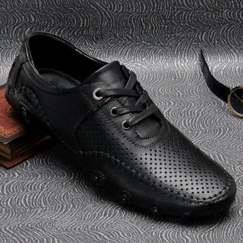 Genuine Leather Men casual shoes Summer 2020 Breathable Soft Driving Mens Handmade chaussure homme Loafers Big Size 45 46