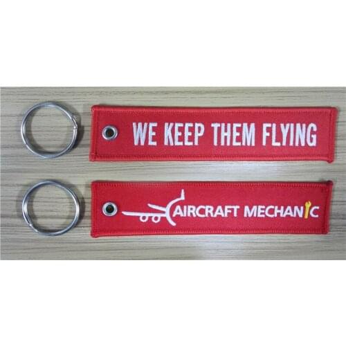 We Keep Them Flying Aircraft Mechanic Customized OEM Embroidery Keychain Keyring Key Ring Key Chain