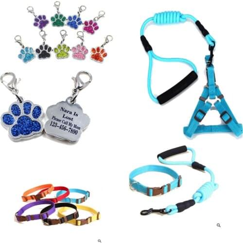 Pet Nylon Leash With Personalized ID Tags For Dog & Cat Running Or Training Collar Harness Beautiful Comfortable Pet Products