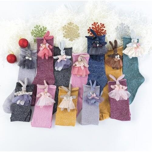 1-2 Years Old Female Baby Cartoon Socks Autumn New Three-Dimensional Rabbit Gold and Silver Silk Childrens Socks