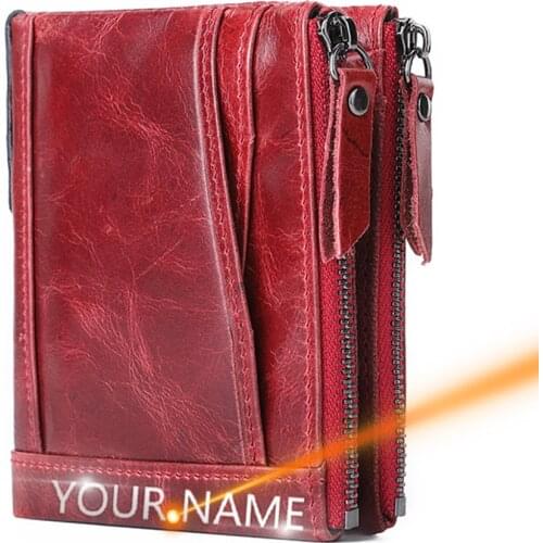 2021 New Name Engraving Women Wallte Genuine Leather Zipper High Quality Fashion Female Wallets Photo Holder Women Purse