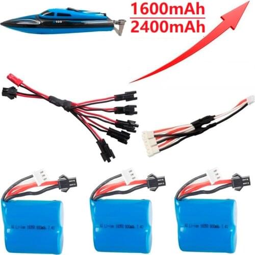 Upgrade 1600mAH 2400mAH 7.4v 800mAh Li-ion battery for H100 H102 for JJRC S1 S2 S3 S4 S5 High Speed RC boat 18350 7.4v Battery
