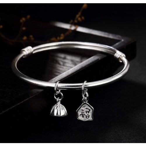 One New S990 fine silver smooth push-pull lotus everyone listed on silver female bangle bracelets wholesale