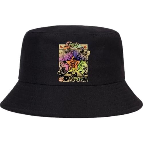 Japan Anime Jojo Bizarre Adventure Summer Women Men Kawaii Jojo Graphic Panama Bucket Cap The Design Flat Visor Fisherman Hat