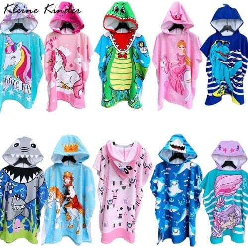 Beach Poncho Child Gym Sports Unicorn Shark Hooded Bathrobe Kids Children Swimming Towel Quick Dry Microfiber Bath Surf Towels