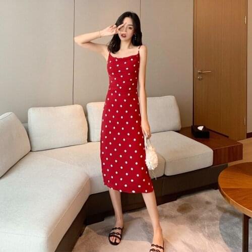 Sexy Sleeveless V-neck Sling Long Dresses Polka Dot Women Maxi Dress Summer 2021