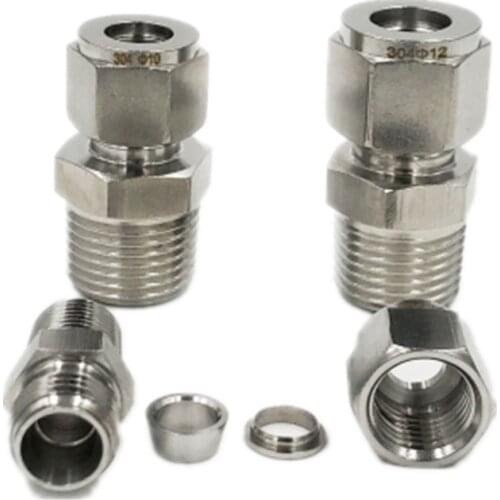SS 304 Stainless Steel Double Ferrule Compression Connector 6mm 8mm 10mm 12mm Tube to 1/8" 1/4" 3/8" 1/2" Male NPT Pipe Fitting