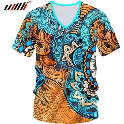 UJWI New Mens Shirts Casual Colorful Totem V-neck Tshirt Dropshipping Summer China 3D T-Shirt Suppliers Wholesale Streetwear 5XL