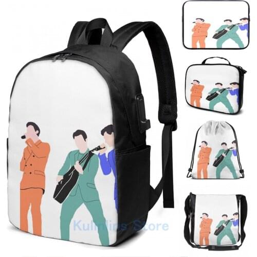 Funny Graphic print Jonas Brothers Suits Color Art USB Charge Backpack men School bags Women bag Travel laptop bag
