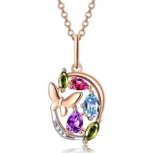 ZEMIOR Butterfly Necklace For Women Colorful Zircon Rose Gold Necklaces Fashion Jewelry Romantic Anniversary Gift To Girlfriend