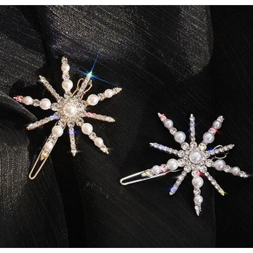 1pc Korean Shiny Rhinestone Snowflake Hairpin Temperament Fashion Snowflake Barrette Hair Clip for Women Girl Hair Accessories