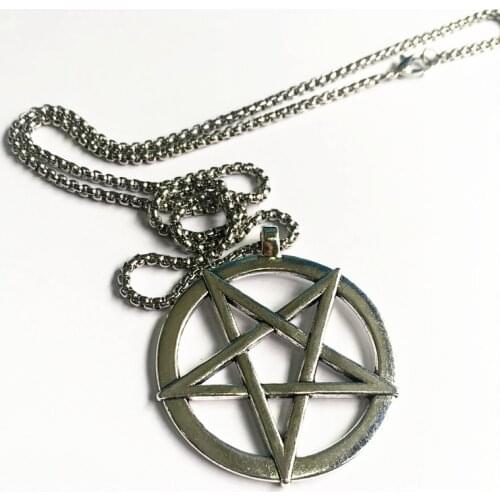 1PCS Fashion Men Pagan Wicca Inverted Pentagram Pendant Satanic Symbol Necklace Unisex Amulet Jewelry