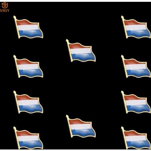 10Pcs Netherlands Waving Flag Paint Brooch Lapel Safety Buckle Badge Collection (Removable)