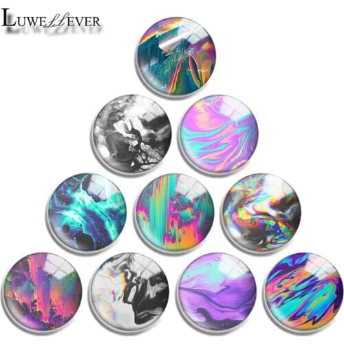 12mm 16mm 20mm 25mm 30mm 40mm 720 Art Paint Geometry Mix Round Glass Cabochon Jewelry Finding 18mm Snap Button Charm Bracelet