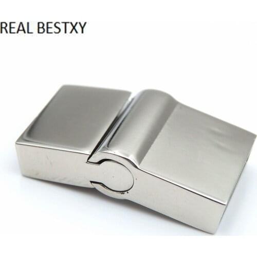 20pcs/lot hole size 12*3m Custom logo 316l Stainless Steel Leather Bracelet Magnetic Clasp Connectors Magnet Buckle Jewelry Fin