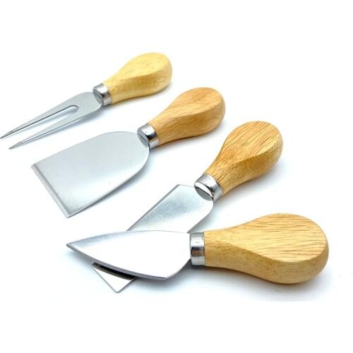 4 New Cheese Cutter Knife Stainless Steel Multifunction Fork Shovel Pizza Butter Cheese Slicer Wood Handle Useful Dessert Tool