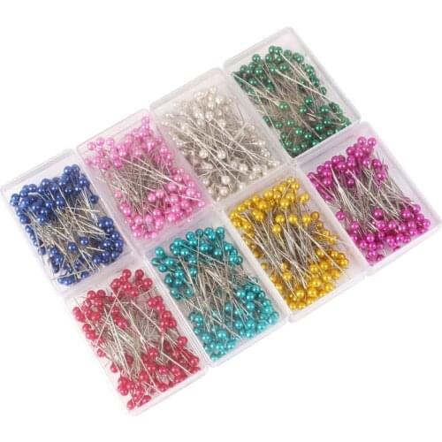 Safety Pins Pearl Metal Head 38mm Round Dressmaking Pins Weddings Corsage Florists Sewing Pin Mixed Color Accessories 100pcs/box