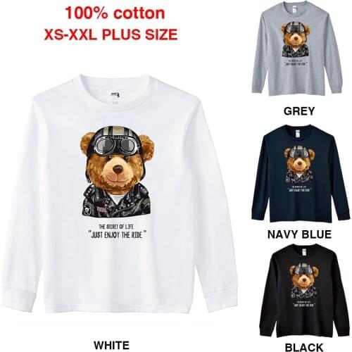 BLINGPAW Spring/Autumn Teddy Bear Just Enjoy The Ride Graphics Unisex Long Sleeve T-Shirt O-Neck Tops Casual 100% Cotton