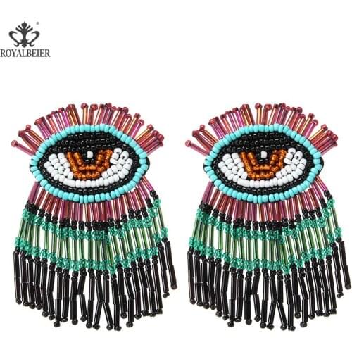 2019 Bohemia Drop Earrings Evil Eye Tassel Earring Handmade Long Beaded Earrings For Womens Earings Ethnic Statement Jewelry