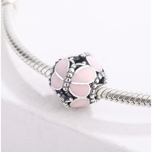 925 Sterling Silver Enamel Pink Series Butterfly Charms Beads Pendant Bracelet DIY Jewelry Making For Original Pandora