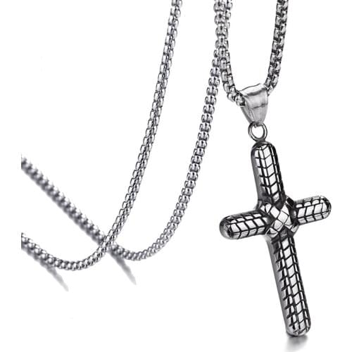 Stainless Steel Crucifix Link Chain Necklaces Delicate Cross Pendant Necklace Body Accessory 24"