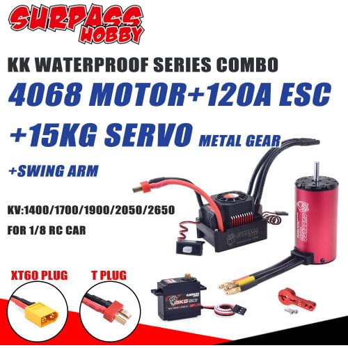 SURPASS HOBBY 4068 Combo Waterproof ESC Brushless Motor with T PLUG XT60 120A ESC 15kg Servo for 1/8 RC Car Tamiya traxxas slash