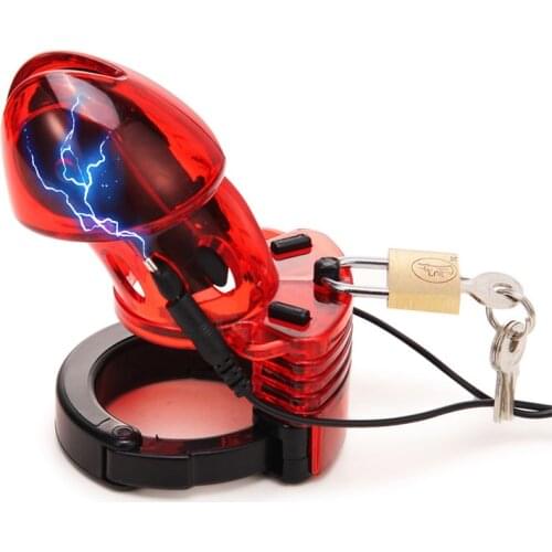 Electro Shock Cock Ring Male Chastity Cage Delay Ejaculation Adult Games Penis Restriction Sleeve Erection Handcuff Ring Sex Toy
