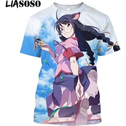 LIASOSO New Harajuku Style Tees Men Women Casual T-Shirt Cartoon Anime Character Monogatari 3D Print T Shirt Tops Brand Clothing