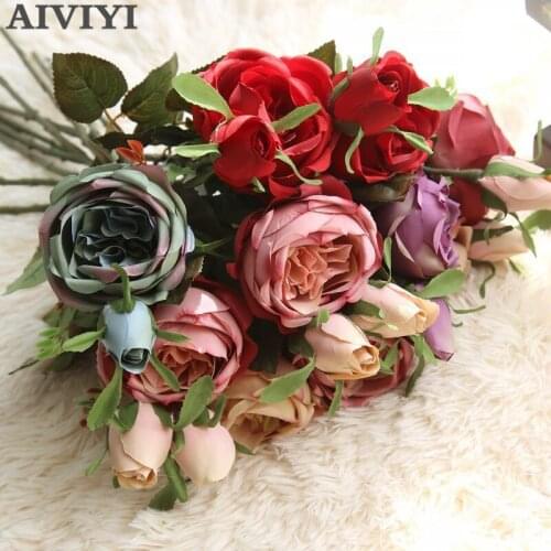 2 Heads Artificial Rose Flowers royal roses single branch Simulation Silk Roses Fake Flower Home Wedding DIY Decoration