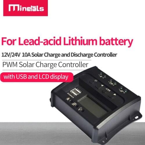 12V 24V 10a Solar Charge and Discharge Controller PWM Solar Charge Controller with USB and LCD display Controller