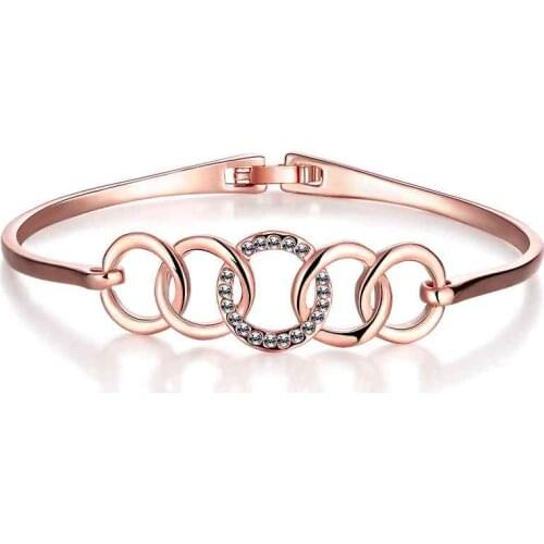 Hot sell floating charms women jewelry gold color five circle men bracelet bijoux women SMTPZ079