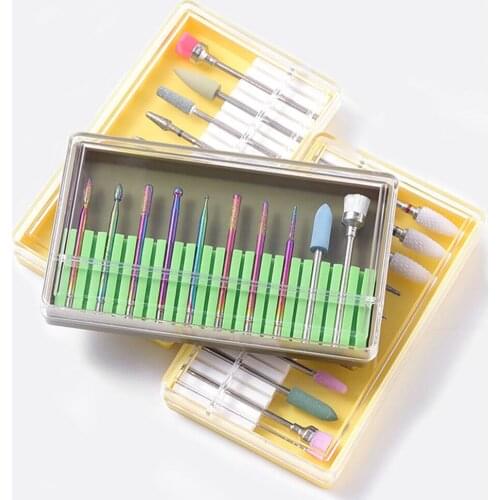 10pcs Electric Nail Drill Bits Cleaning Brush Set Manicure Nail Bits Rotary Burrs Tungsten Steel Nail Files Drill Bits Set