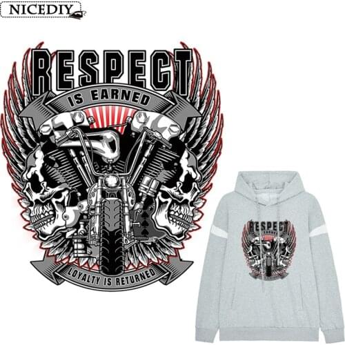 Nicediy Punk Skull Transfers Vinyl Motorcycle Biker Iron On Patches For Clothing DIY Stripes On Clothes Applique Jacket Man