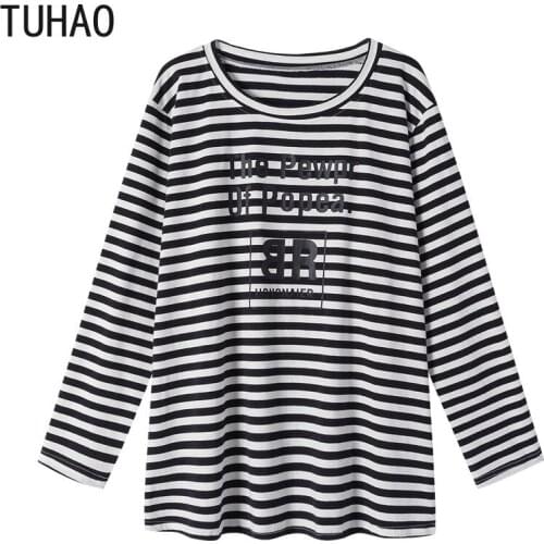 TUHAO Autumn Fall Blouse Plus Size 6XL 5XL 4XL Womens Black and White Striped Shirt Top Large Size Bottoming Shirt Blouses WM41