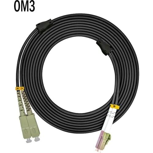 Outdoor Armored 15 Meters LC to SC Duplex 10 Gigabit 50/125 Multimode Fiber Optical Cable OM3 Black 10GB LC-SC Patch Cord Jumper