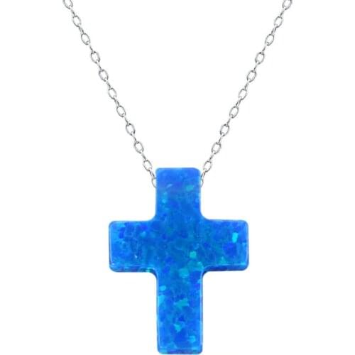 Real Opal Cross Pendant Choker Necklace 16 Inch Chain Christian Cross Charming Collar Women Necklace Jewelry