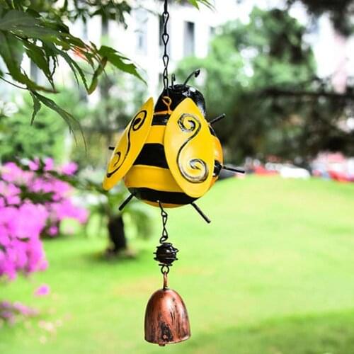 Bee Windchime Small Lovely Ornamental Bee Wind Chime with Hook Hanging Bell for Garden Miniatures Figurines Decoration Crafts