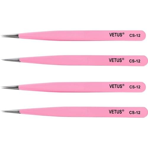 5pcs/Lot VETUS CS Series Eyelash Tweezers Stainless Steel Professional For Eyelash Extension Pink Color