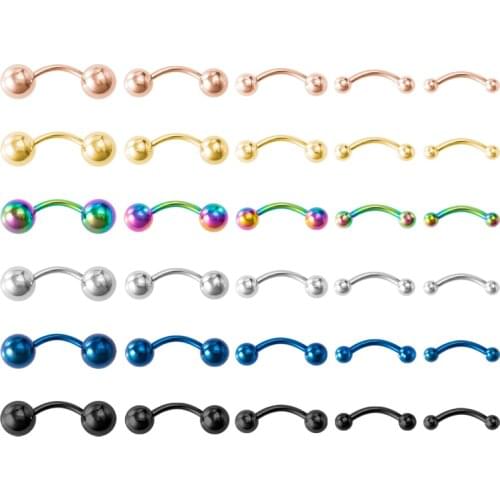 5pcs Stainless Steel Eyebrow Piercing Banana Ring Lip Stud Curved Barbell Helix Bar Cartilage Earring Body Jewelry 2.5-6mm 16G