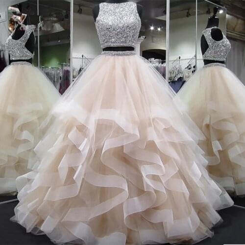 Two Piece Prom Dress Bead Bodice Vestidos de fiesta largos elegantes de gala Ball Gown Formal Evening Dress Gala jurken