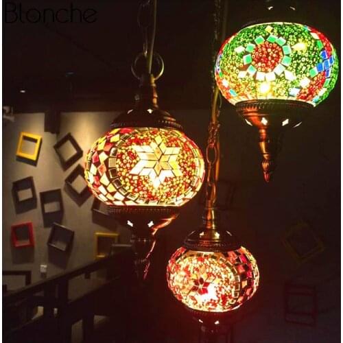 Mediterranean Style Decoration Pendant Lights Stained Glass Lamp Light Fixtures Turkish Vintage Luminaire Living Room Home Decor
