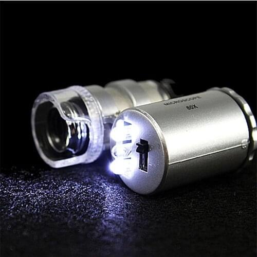 Durable Fashion Creative Mini 60X Pocket Microscope Jewelry Magnifier Loupe Glass LED UV Light Brand New