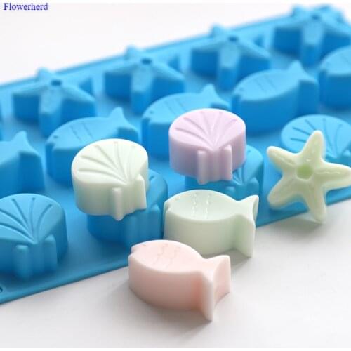 Fifteen Cavities Starfish Small Shell Fish Handmade Soap Mould Silicone Chocolate Mould DIY 3d Silicone Soap Molds Cake Decors