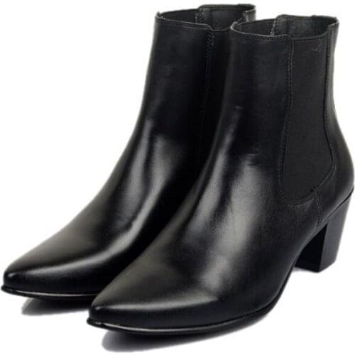 Luxury Brand Korean Genuine Leather Chelsea Boots Man Black Fashion Dress Boots Pointed Toe High Quality Casual Shoes Men 2020