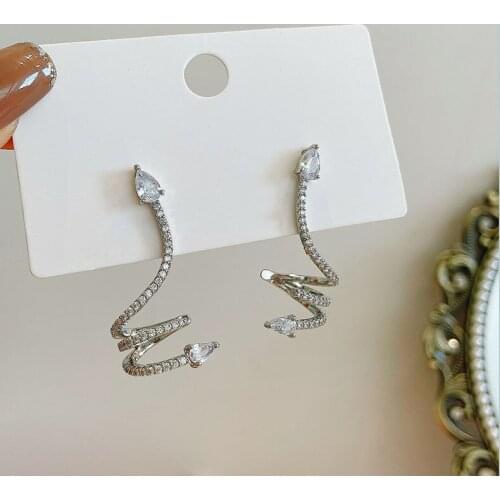 Luxury Silver Color Rhinestone Crystal Snake Shaped Stud Earrings for Women Fashion Korean Jewelry Party Pendientes Brincos C303