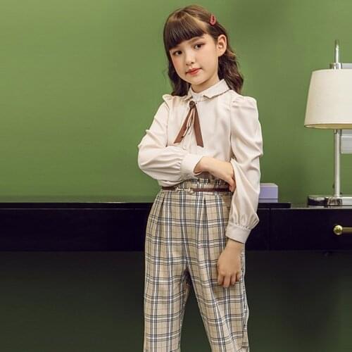 Girls' 2 Piece Outfits Suit Long Sleeve Casual Shirt Plaid Print Pants Set For 5 - 14 Years Kids Outdoor Daily Wear Clothing