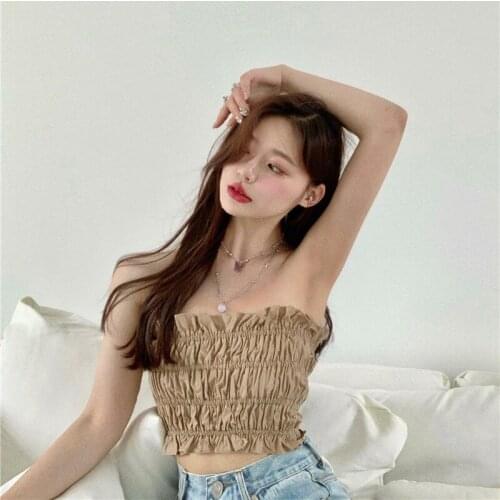 Sexy Sleeveless Womens Tube Top Folds Solid Slim Short Tank Tops Young Style Backless Crop Tops Women 2021 Ropa Para Mujer